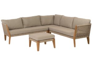 WOOOD Set béžové látkové zahradní rohové pohovky a podnožky Sarino