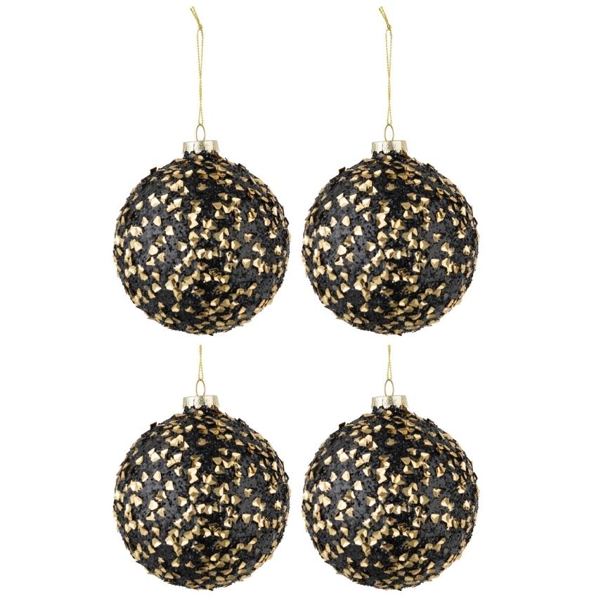 Set čtyř skleněných zlato černých vánočních ozdob J-Line Opala 11 cm