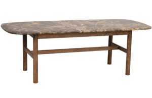 Hnědý mramorový konferenční stolek ROWICO HAMMOND 135 x 62 cm s hnědou podnoží