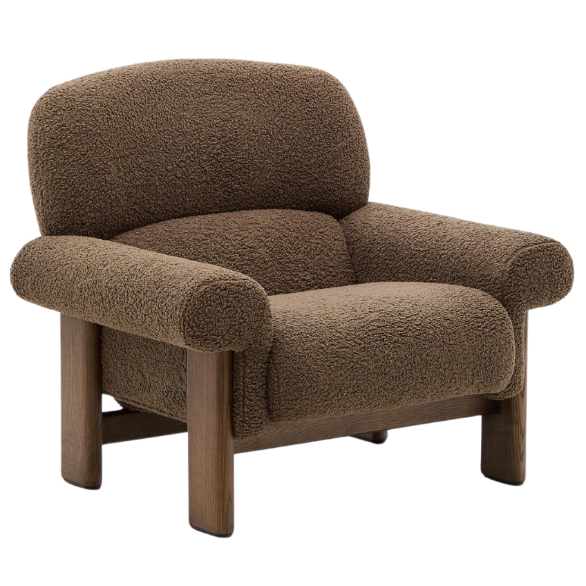 Hnědé bouclé křeslo Kave Home Nema