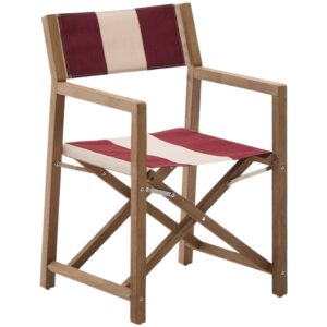 Dřevěná zahradní skládací židle Kave Home Vilara s červeno-bílým sedákem