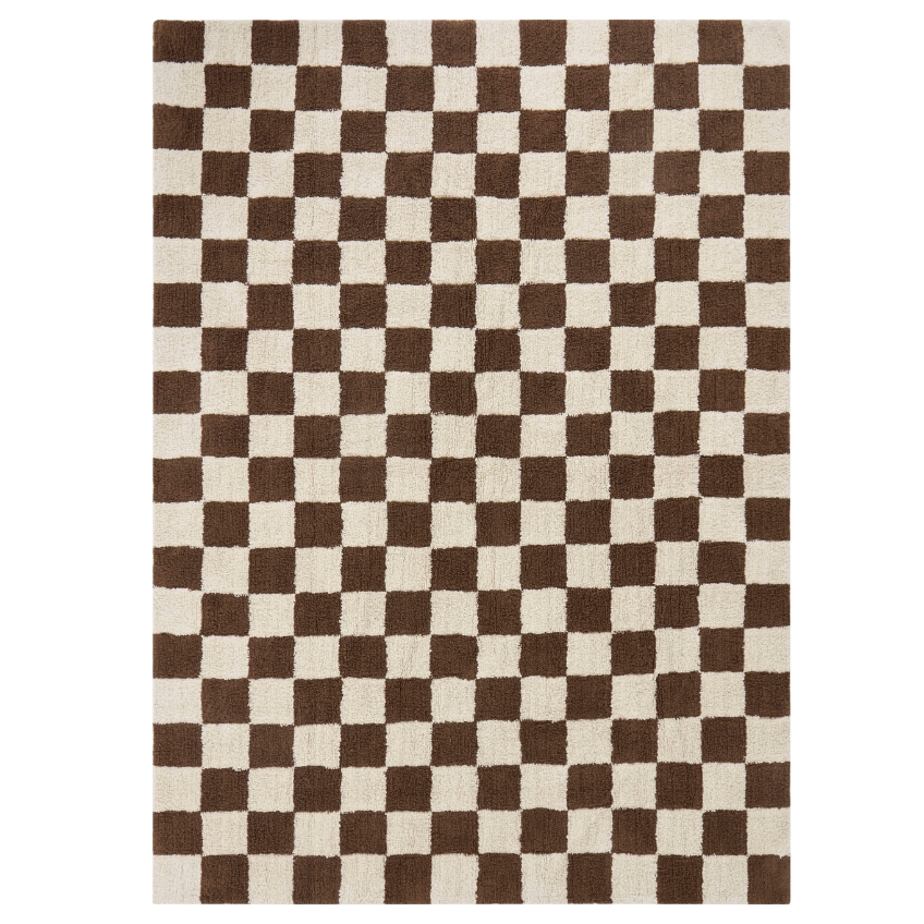 Jotex Hnědý kostkovaný koberec MELA 200 x 300 cm