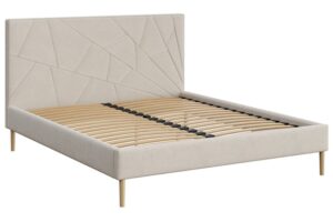 Mesonica Béžová čalouněná dvoulůžková postel Alano 160 x 200 cm s geometrickým prošíváním
