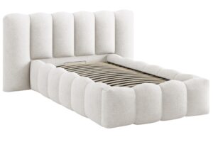 Micadoni Bílá bouclé jednolůžková postel Lupine 90 x 200 cm s úložným prostorem