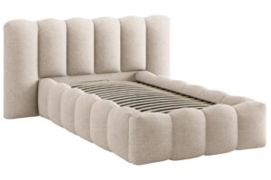 Micadoni Béžová bouclé jednolůžková postel Lupine 90 x 200 cm s úložným prostorem