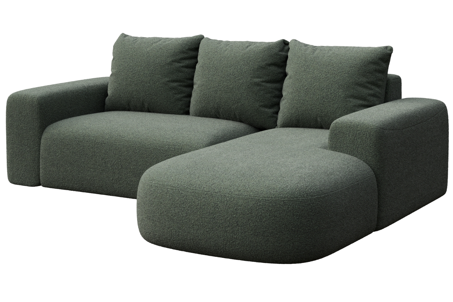 Rodier Lahvově zelená bouclé rohová pohovka Monce 255 cm