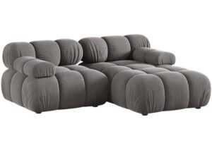 Micadoni Šedá sametová rohová pohovka Bellis 188 cm