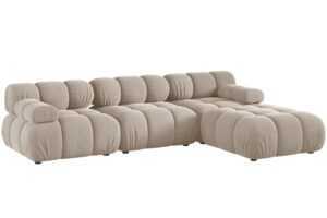 Micadoni Béžová sametová rohová pohovka Bellis 282 cm