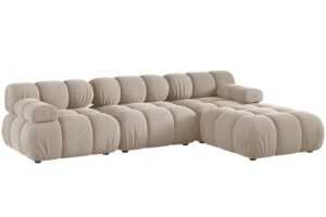 Micadoni Béžová sametová rohová pohovka Bellis 282 cm