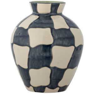 Bloomingville Modro-bílá kameninová váza Check 24 cm