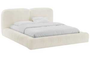 Micadoni Krémově bílá bouclé dvoulůžková postel Martina 180 x 200 cm s úložným prostorem