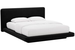 Micadoni Černá sametová dvoulůžková postel Linea 180 x 200 cm